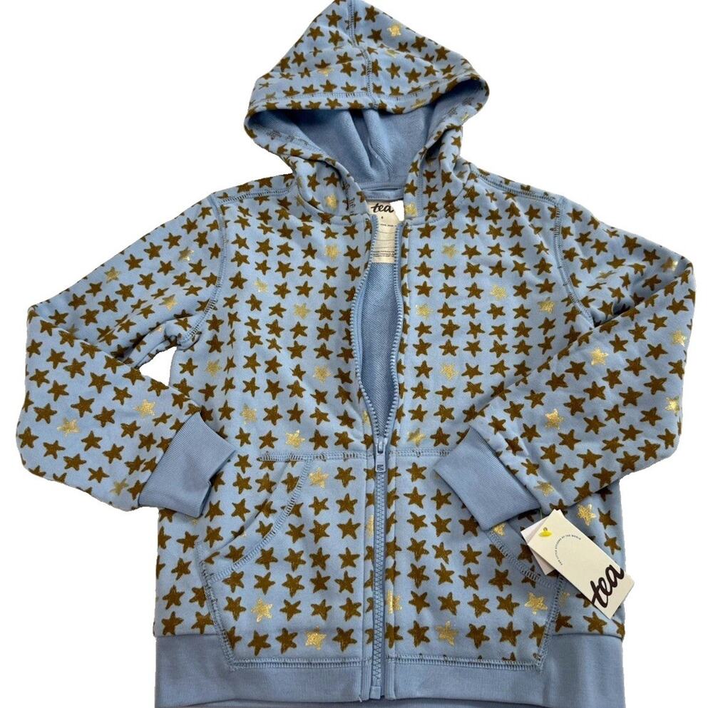 Tea Collection Good Sport Hooded Pullover Hoodie Blue Gold Star Metallic 6